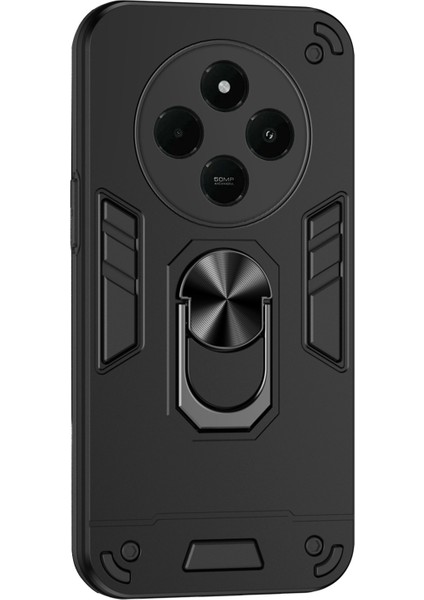 Xiaomi Redmi A4 5g Kılıf Pc+Tpu Drop Defend Telefon Kılıfı Halkalı Ayaklık-Siyah (Yurt Dışından)