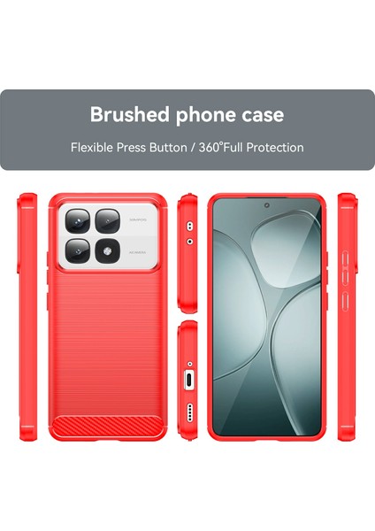 Xiaomi 14T Pro Kılıfı Karbon Fiber Doku Tpu Fırçalanmış Telefon Kılıfı-Kırmızı (Yurt Dışından) modelleri