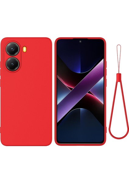 Xiaomi Redmi Turbo 4 5g/xiaomi Poco X7 Pro 5g Sıvı Silikon Kılıf Telefon Arka Kapağı El Kayışı Ile-Kırmızı (Yurt Dışından)