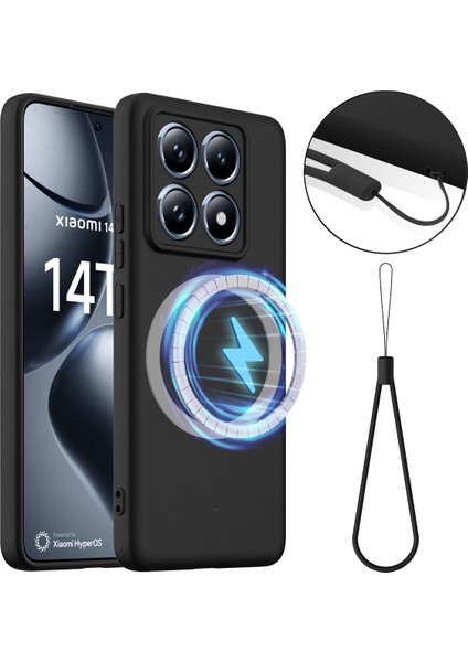 Xiaomi 14T Pro Kılıfı Magsafe Anti-Düşme Sıvı Silikon Telefon Kılıfı ile Uyumlu-Siyah (Yurt Dışından)