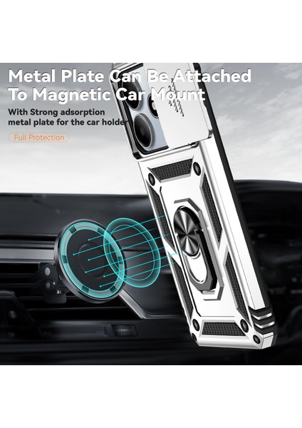 Xiaomi Redmi Note 14 5g Kılıf Pc+Tpu Telefon Kılıfı Lens Korumalı Ayaklı-Gümüş (Yurt Dışından) modelleri