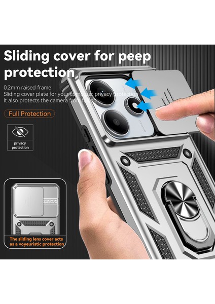 Xiaomi Redmi Note 14 5g Kılıf Pc+Tpu Telefon Kılıfı Lens Korumalı Ayaklı-Gümüş (Yurt Dışından) indirimleri