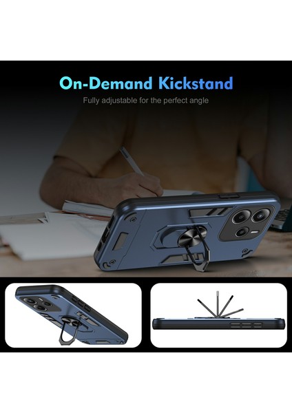 Xiaomi Redmi Note 14 4g (164.84MM) Kılıf Pc + Tpu Drop Defend Telefon Kılıfı Halkalı Ayaklı-Mavi (Yurt Dışından) modelleri