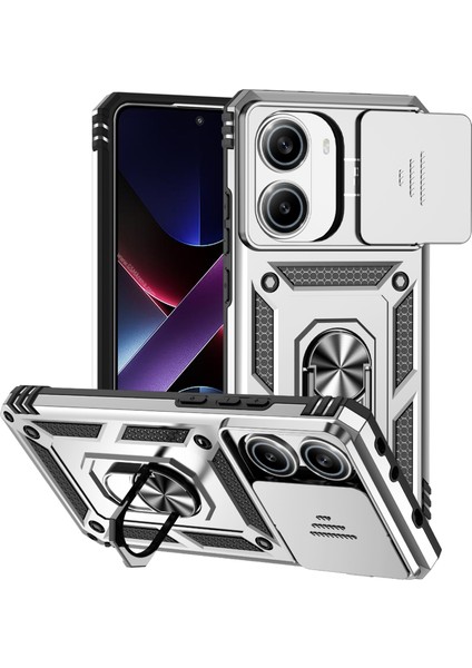 Xiaomi Poco X7 Pro 5g/redmi Turbo 4 5g Kılıf Pc+Tpu Telefon Kılıfı Lens Korumalı Ayaklı-Gümüş (Yurt Dışından)
