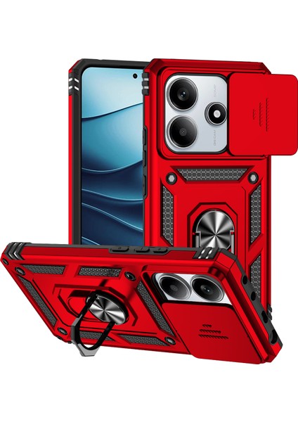 Xiaomi Redmi Note 14 5g Kılıf Pc+Tpu Telefon Kılıfı Lens Korumalı Ayaklı-Kırmızı (Yurt Dışından)