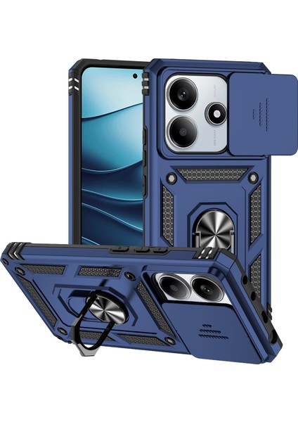 Xiaomi Redmi Note 14 5g Kılıf Pc+Tpu Telefon Kılıfı Lens Korumalı Destek Standı-Mavi (Yurt Dışından)