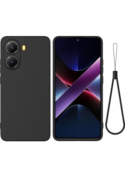 Xiaomi Redmi Turbo 4 5g/xiaomi Poco X7 Pro 5g Sıvı Silikon Kılıf Telefon Arka Kapağı El Kayışı Ile-Siyah (Yurt Dışından)