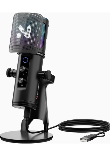 AM35U Rgb Işıklı USB Kondansatör Mikrofon Pop Filtreli Aı Gürültü Engelleyici