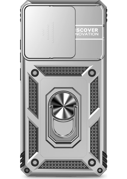 Xiaomi Poco X7 Pro 5g/redmi Turbo 4 5g Kılıf Pc+Tpu Telefon Kılıfı Lens Korumalı Ayaklı-Gümüş (Yurt Dışından) modelleri