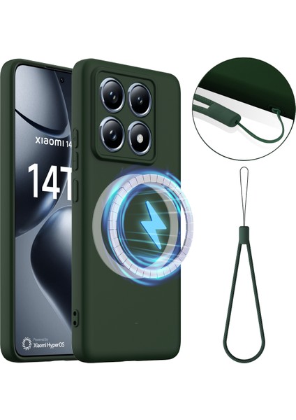 Xiaomi 14T Pro Kılıfı Magsafe Anti-Düşme Sıvı Silikon Telefon Kılıfı ile Uyumlu - Koyu Yeşil (Yurt Dışından)