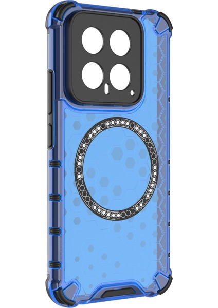 Xiaomi 14 Kılıfı Magsafe Yarı Saydam Petek Tpu+Pc Telefon Kılıfı-Mavi ile Uyumlu (Yurt Dışından) modelleri