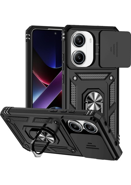 Xiaomi Poco X7 Pro 5g/redmi Turbo 4 5g Kılıf Pc+Tpu Telefon Kılıfı Lens Korumalı Ayaklı-Siyah (Yurt Dışından)