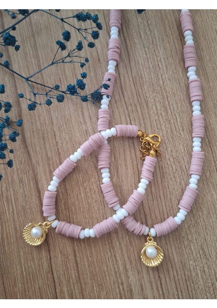 Fimo Boncuk İncili İstiridyeli Kadın Kolye ve Bileklik Set modelleri