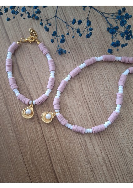 Fimo Boncuk İncili İstiridyeli Kadın Kolye ve Bileklik Set fırsatları
