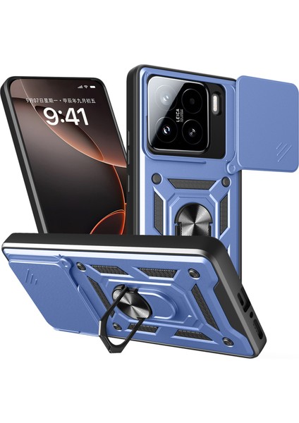 Xiaomi 15 Kılıf Için Kayar Kamera Kapağı Pc + Tpu Kickstand Telefon Kılıfı-Mavi (Yurt Dışından)