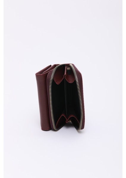 Bordo SHK177 Suni Deri 8 Bölmeli, Kartlık, Kağıt ve Bozuk Para Bölmeli Çıtçıtlı Cüzdan