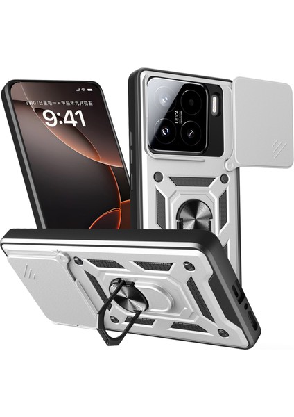 Xiaomi 15 Kılıf Için Kayar Kamera Kapağı Pc + Tpu Kickstand Telefon Kılıfı-Gümüş (Yurt Dışından)