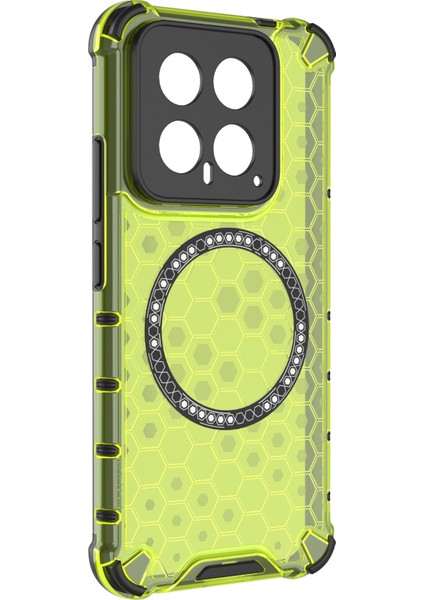 Xiaomi 14 Kılıfı Magsafe Yarı Saydam Petek Tpu+Pc Telefon Kılıfı-Yeşil ile Uyumlu (Yurt Dışından) modelleri