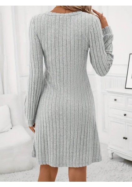 Kadın Uzun Kollu V Yaka Uzun Kol Şardonlu Kaşkorse Midi Elbise modelleri