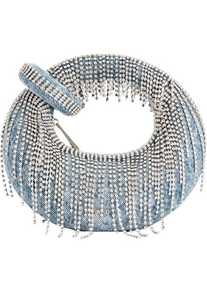 Jw Peı Mavi Abacus Denim Kristal Mini Üst Saplı Çanta
