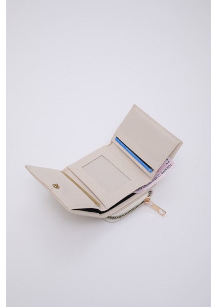 Krem SHK177 Suni Deri 8 Bölmeli, Kartlık, Kağıt ve Bozuk Para Bölmeli Çıtçıtlı Cüzdan