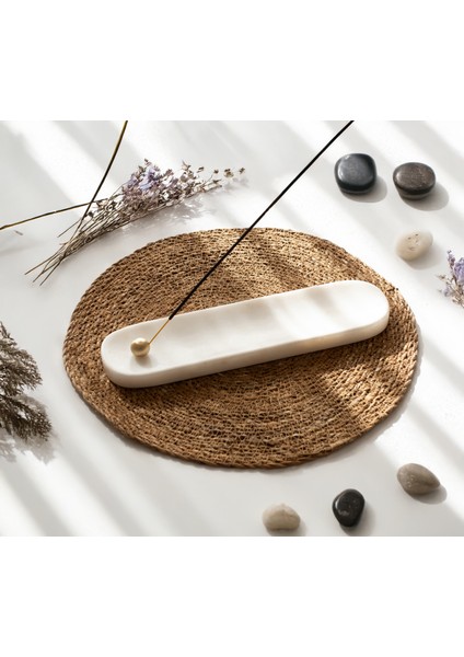 Dyana 30CM Lüks Mermer Tütsülük, Traverten Tütsülük - Pirinç Tütsü Tutacağı - El Işçiliği Özel Mermer Ürün - Beyaz, Gri, Bej, Koyu Gri, Damarlı