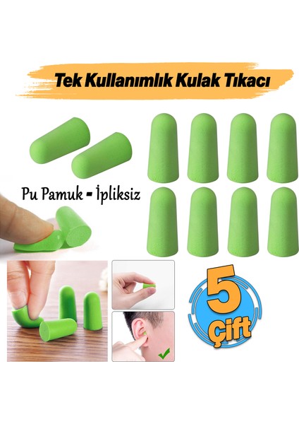 Tek Kullanımlık Kulak Tıkacı (5 Çift) 36 Db Pu Pamuk Tıkaç Gürültü Ses Önleyici Yüzme Su Koruyucu