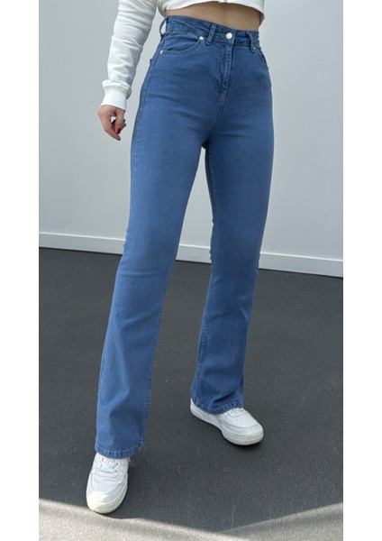 Açık Renk Extra Yüksek Bel Full Likralı Flare Jeans