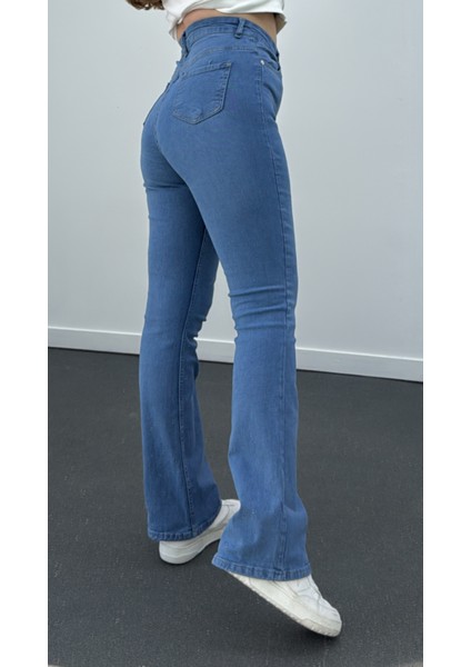 Açık Renk Extra Yüksek Bel Full Likralı Flare Jeans modelleri