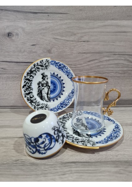 18 Parça 6 Kişilik Çay ve Türk Kahvesi Fincanı Takımı Artemis Serisi