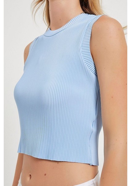 Bisiklet Yaka Piliseli Kolsuz Yumuşak Dokulu Rahat Form Kısa Bluz modelleri