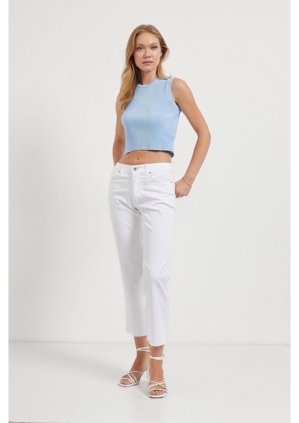 Bisiklet Yaka Piliseli Kolsuz Yumuşak Dokulu Rahat Form Kısa Bluz fırsatları