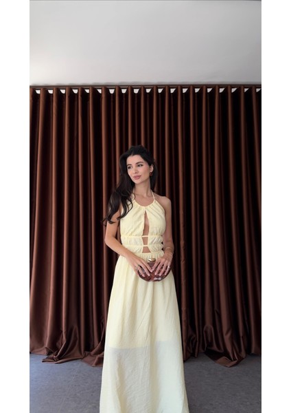 Sırt Gold Detaylı Sarı Elbise modelleri