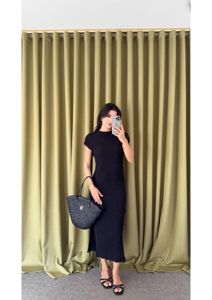 %100 Pamuk Siyah Müslin Elbise