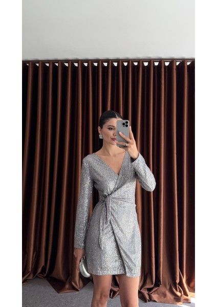 Gümüş Kruvaze Elbise