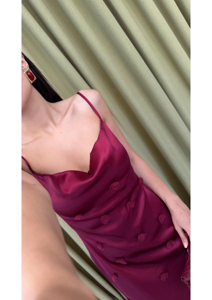 Askılı Çiçekli Bordo Elbise modelleri