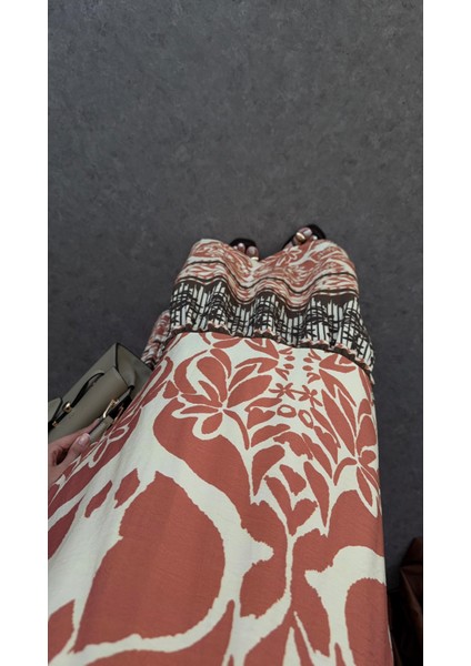 Boyun Bağlamalı Desenli Oranj Elbise fırsatları