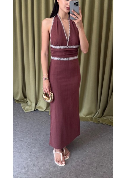 Işlemeli Keten Elbise