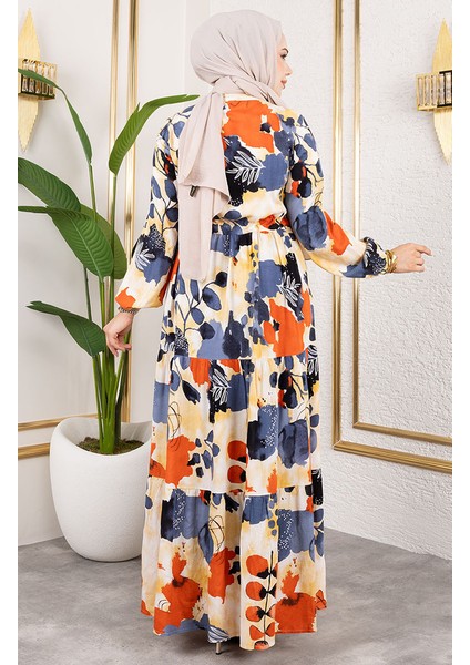 Viskon Kumaş Beli Bağcıklı Elbise 7124-03 Gül Kurusu modelleri