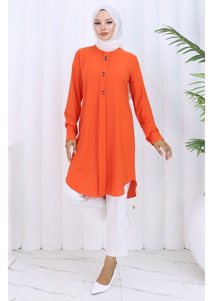 Düğme Detaylı Tunik 5133-02 Oranj