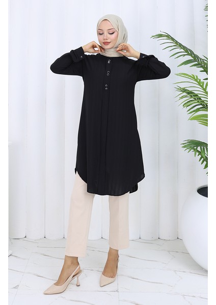 Düğme Detaylı Tunik 5133-07 Siyah modelleri