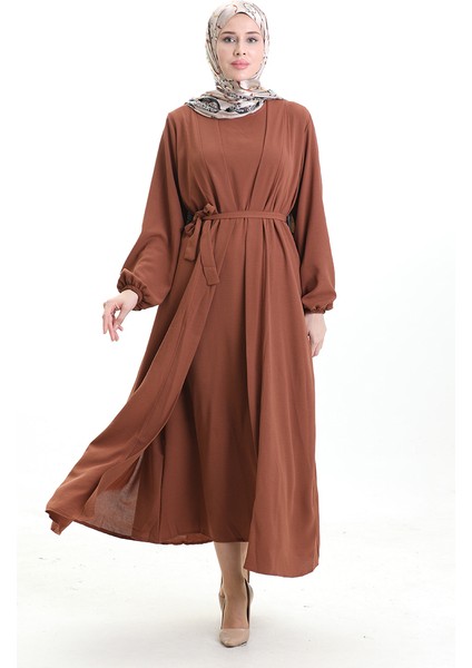 Asil Abaya Takım 0336-07 Kahverengi