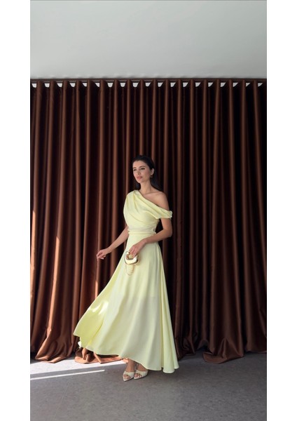 Düşük Omuz Sarı Elbise fiyatları