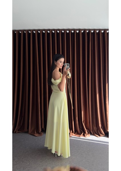 Düşük Omuz Sarı Elbise modelleri