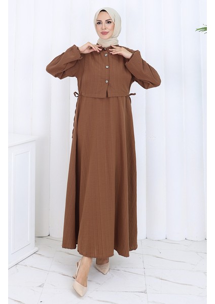 Düğmeli Yelek Elbise Ikili Takım 2119-03 Kahverengi fiyatları