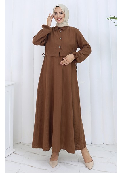 Düğmeli Yelek Elbise Ikili Takım 2119-03 Kahverengi modelleri