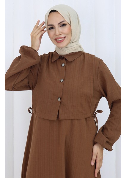 Düğmeli Yelek Elbise Ikili Takım 2119-03 Kahverengi fırsatları