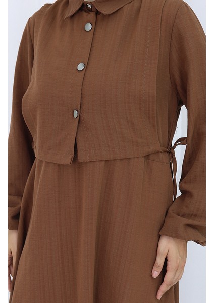 Düğmeli Yelek Elbise Ikili Takım 2119-03 Kahverengi indirimleri