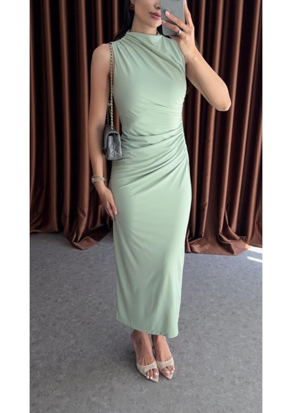 Astarlı Büzgülü Mint Elbise modelleri