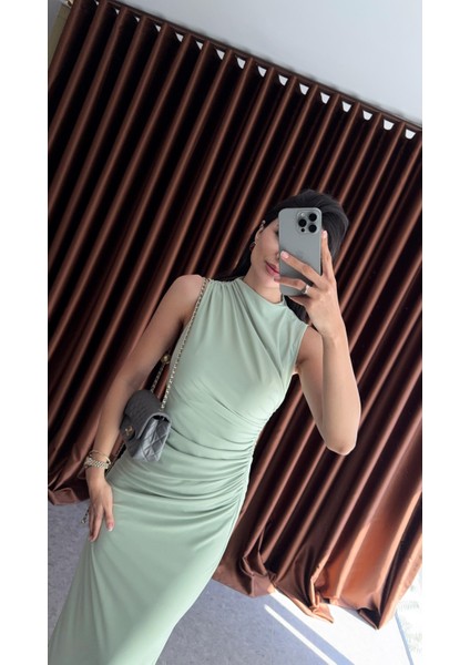 Astarlı Büzgülü Mint Elbise indirimleri